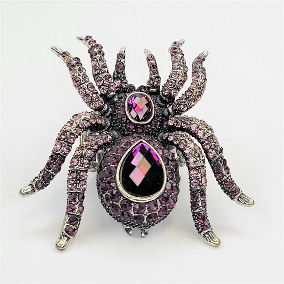 SPIDER Tarantula Pink Crystals Stretch Band Large Spider Charm Ring - Picture 12 of 12